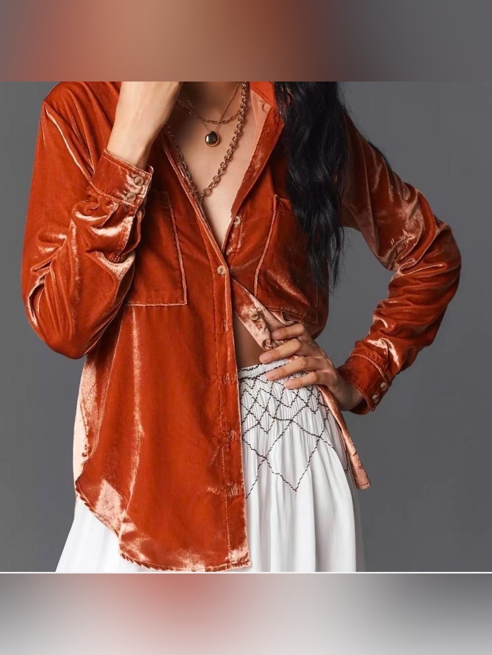 Pilcro from Anthropologie Rust Crushed Velvet Button-Down Shirt